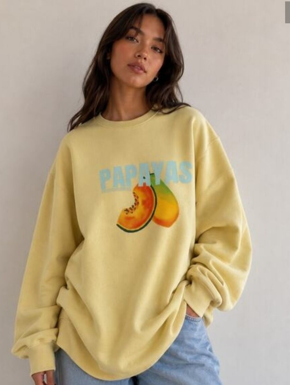Nwt Wild Fable Oversized Papayas Graphic Crewneck Sweater - Soft Yellow